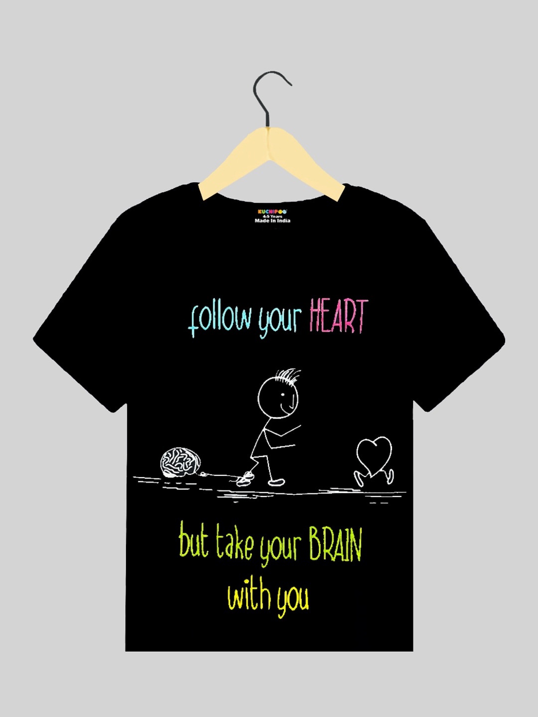 

KUCHIPOO Boys Typography Printed T-shirt, Black