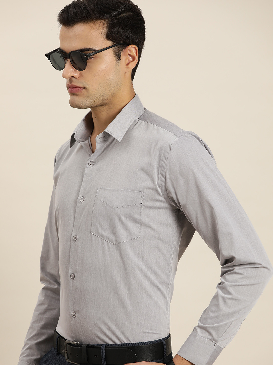 

Hancock Solid Chambray Slim Fit Long Sleeves Formal Shirt, Grey