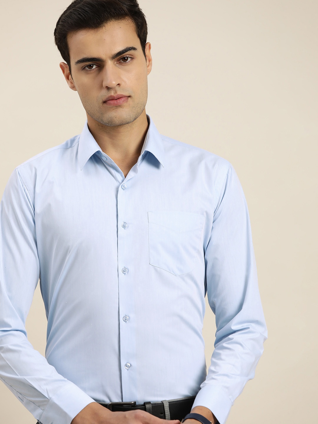 

Hancock Solid Chambray Slim Fit Wrinkle Resistant Long Sleeves Formal Shirt, Turquoise blue