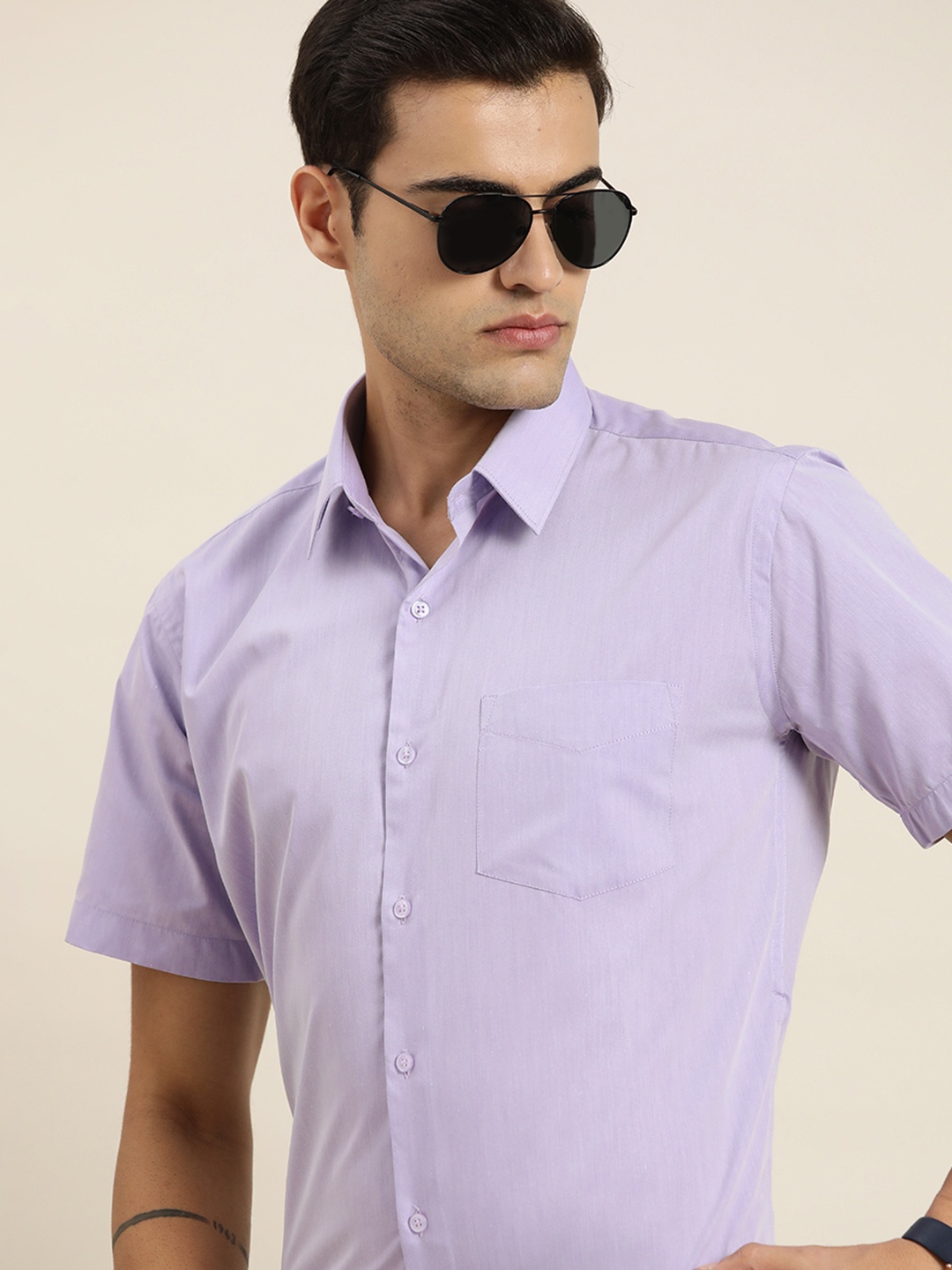 

Hancock Solid Chambray Slim Fit Short Sleeves Wrinke Resistant Formal Shirt, Lavender