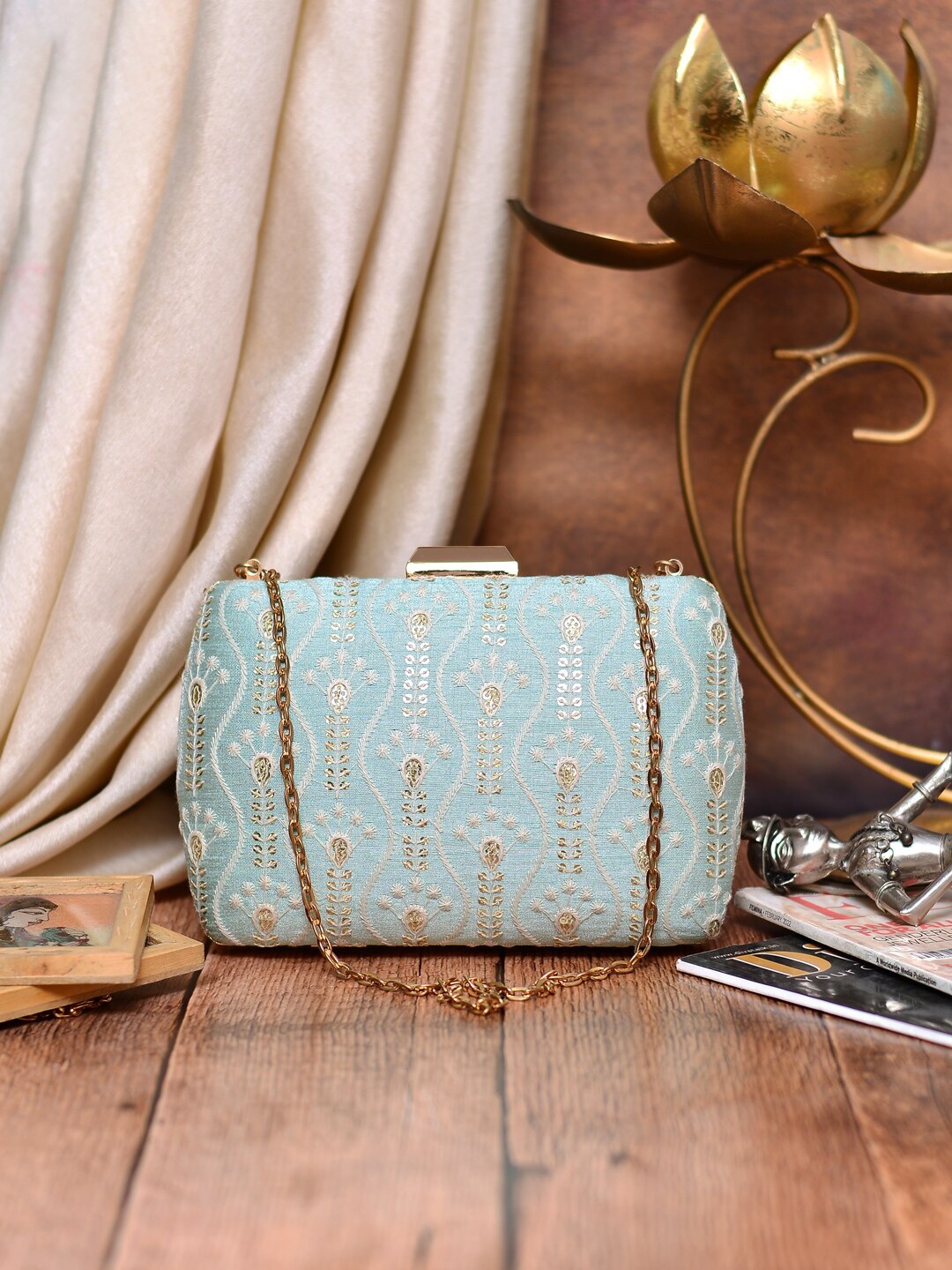 

ARTKLIM Embroidered Box Clutch, Blue