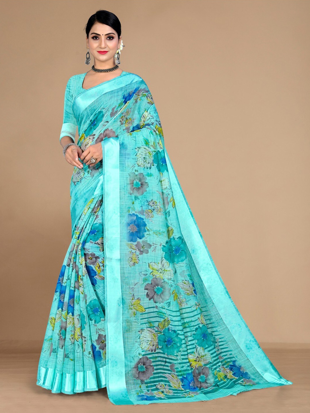 

KALINI Floral Printed Saree, Green
