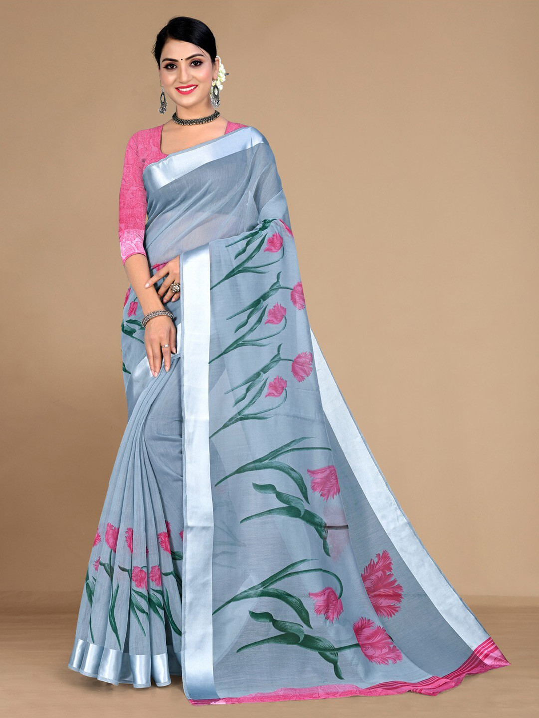 

KALINI Floral Printed Saree, Grey