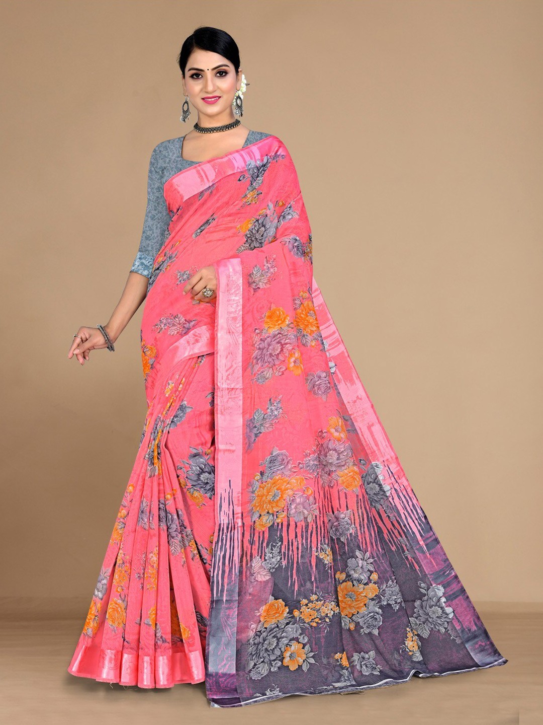 

KALINI Floral Printed Saree, Pink