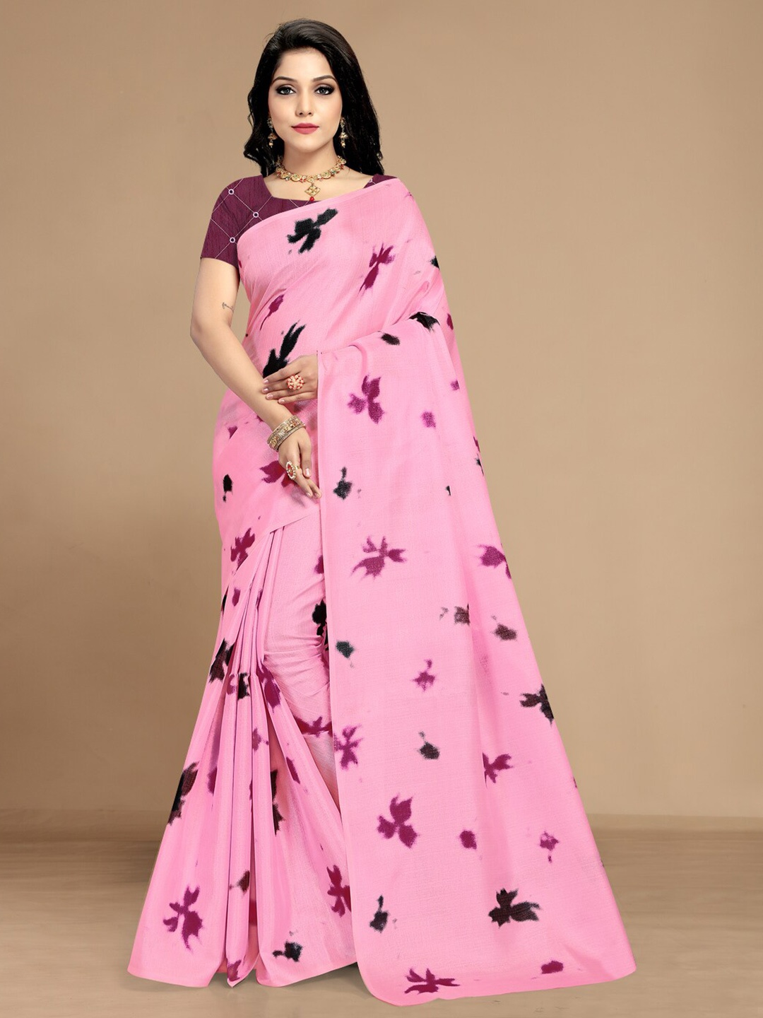 

KALINI Floral Print Saree, Pink