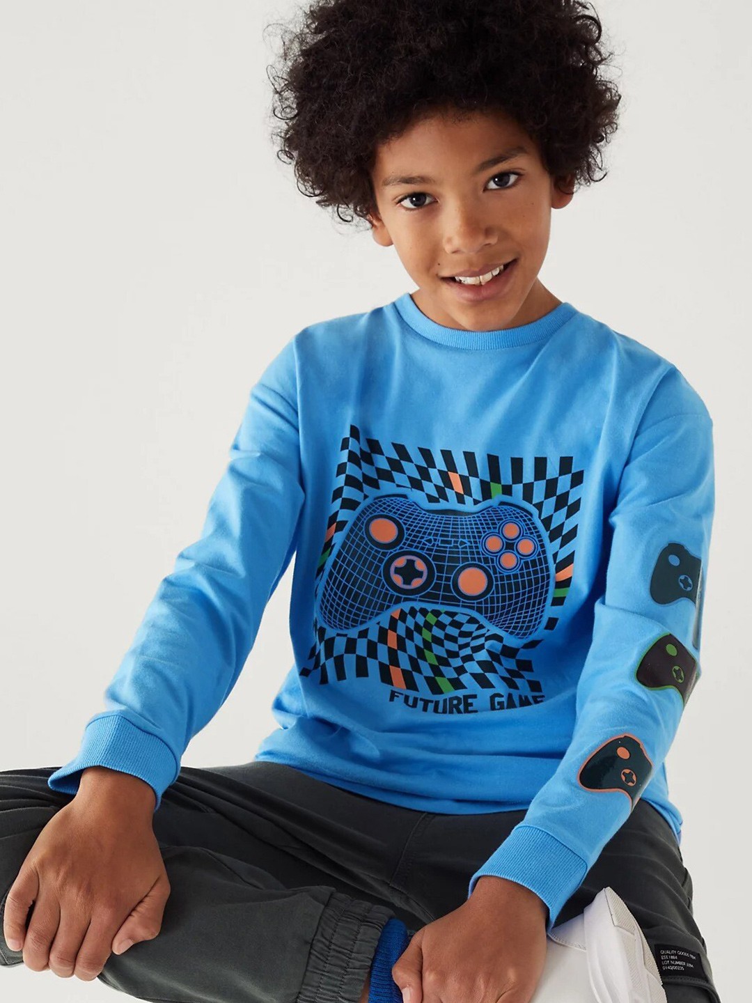 

Marks & Spencer Boys Graphic Printed Round Neck Pure Cotton T-shirt, Blue