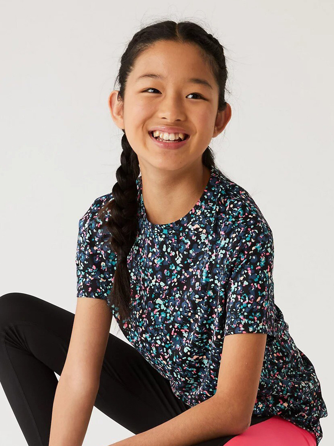 

Marks & Spencer Girls Abstract Printed Round Neck T-shirt, Black