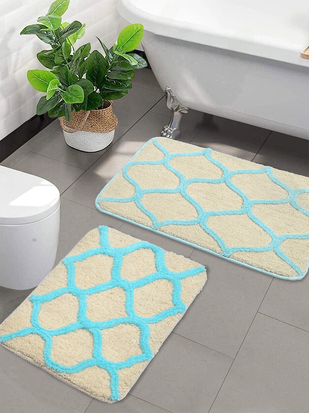 

Saral Home Set Of 2 Bath-Door Mat, Turquoise blue