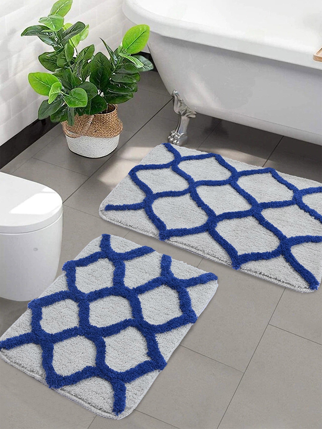 

Saral Home Grey & Blue Set Of 2 Anti-Skid Doormats
