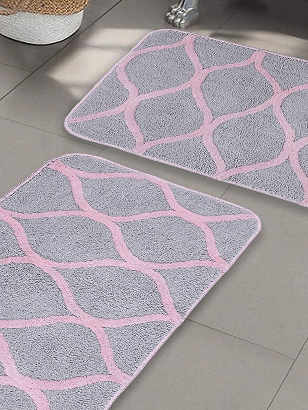 

Saral Home Grey & Pink Antiskid Set Of 2 Doormats