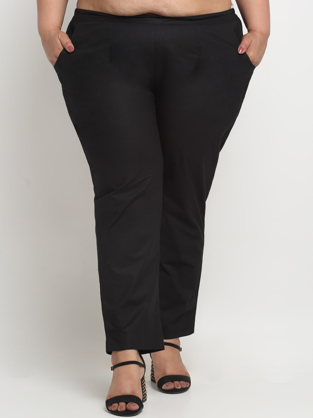 

sindrellastorie Women Plus Size Smart Straight Fit Cotton Trousers, Black