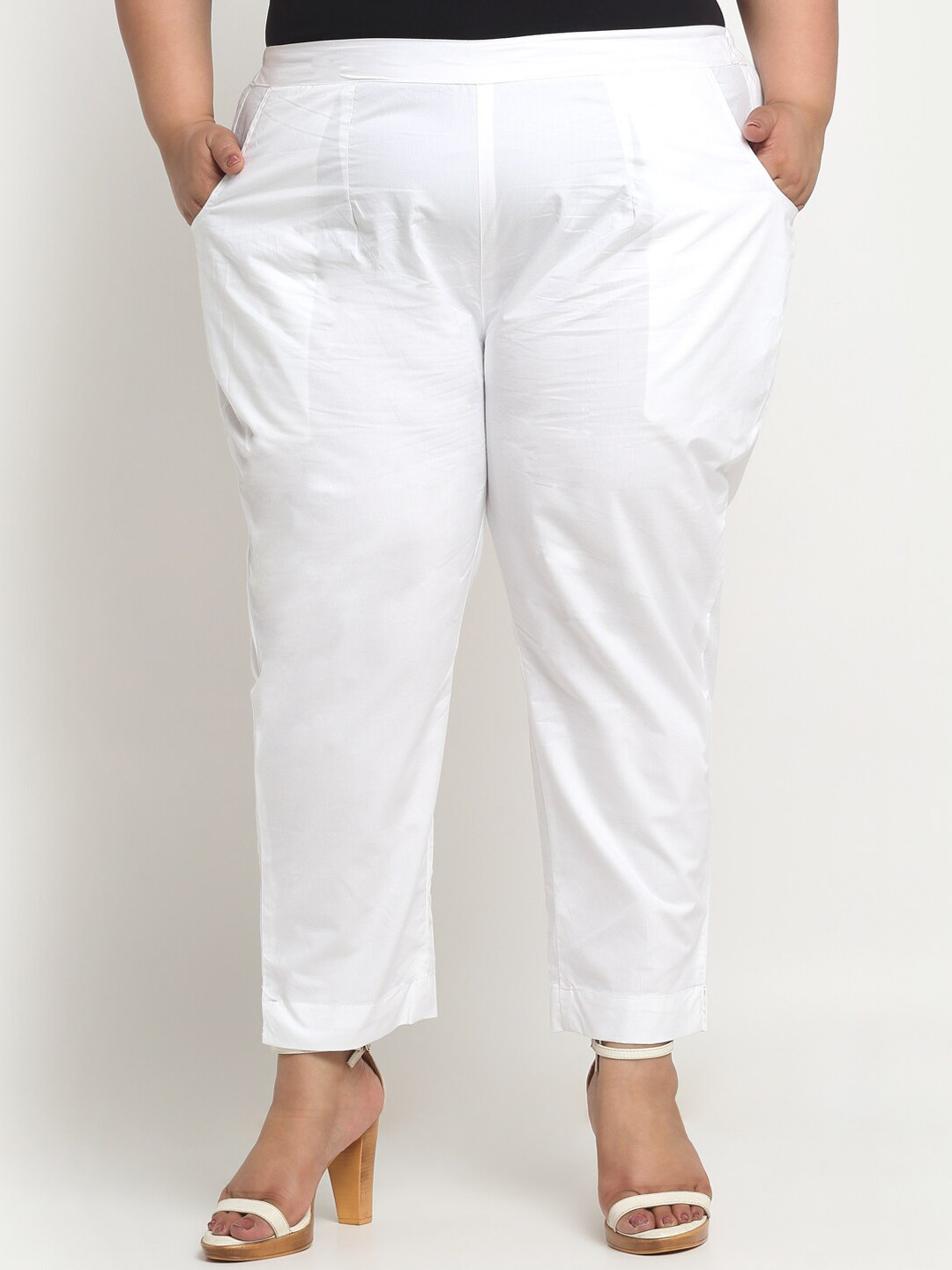 

sindrellastorie Women Plus Size Smart Straight Fit Cotton Trousers, White