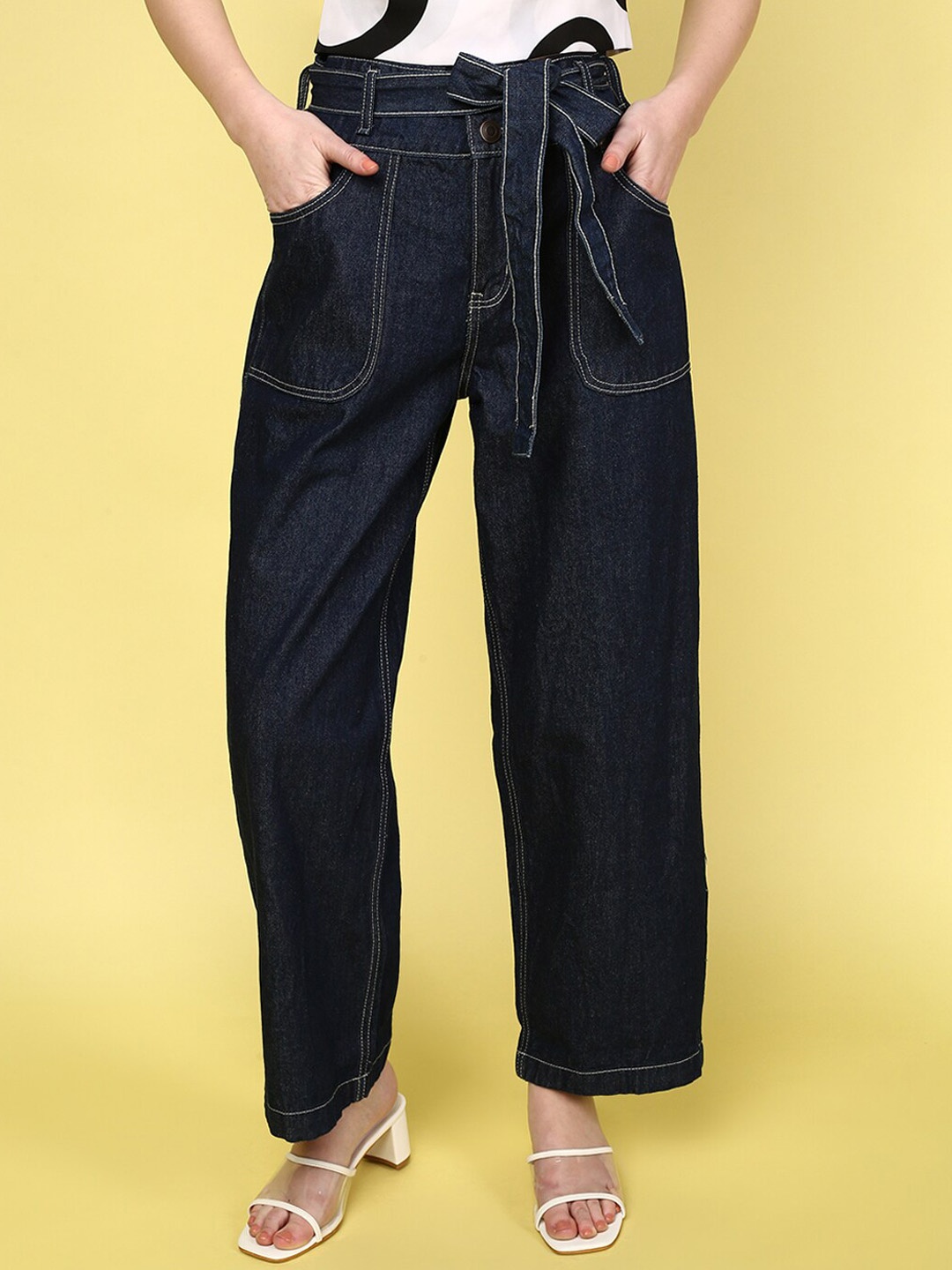 

JUNEBERRY Women Original Relaxed Fit Cotton High-Rise Jeans, Navy blue