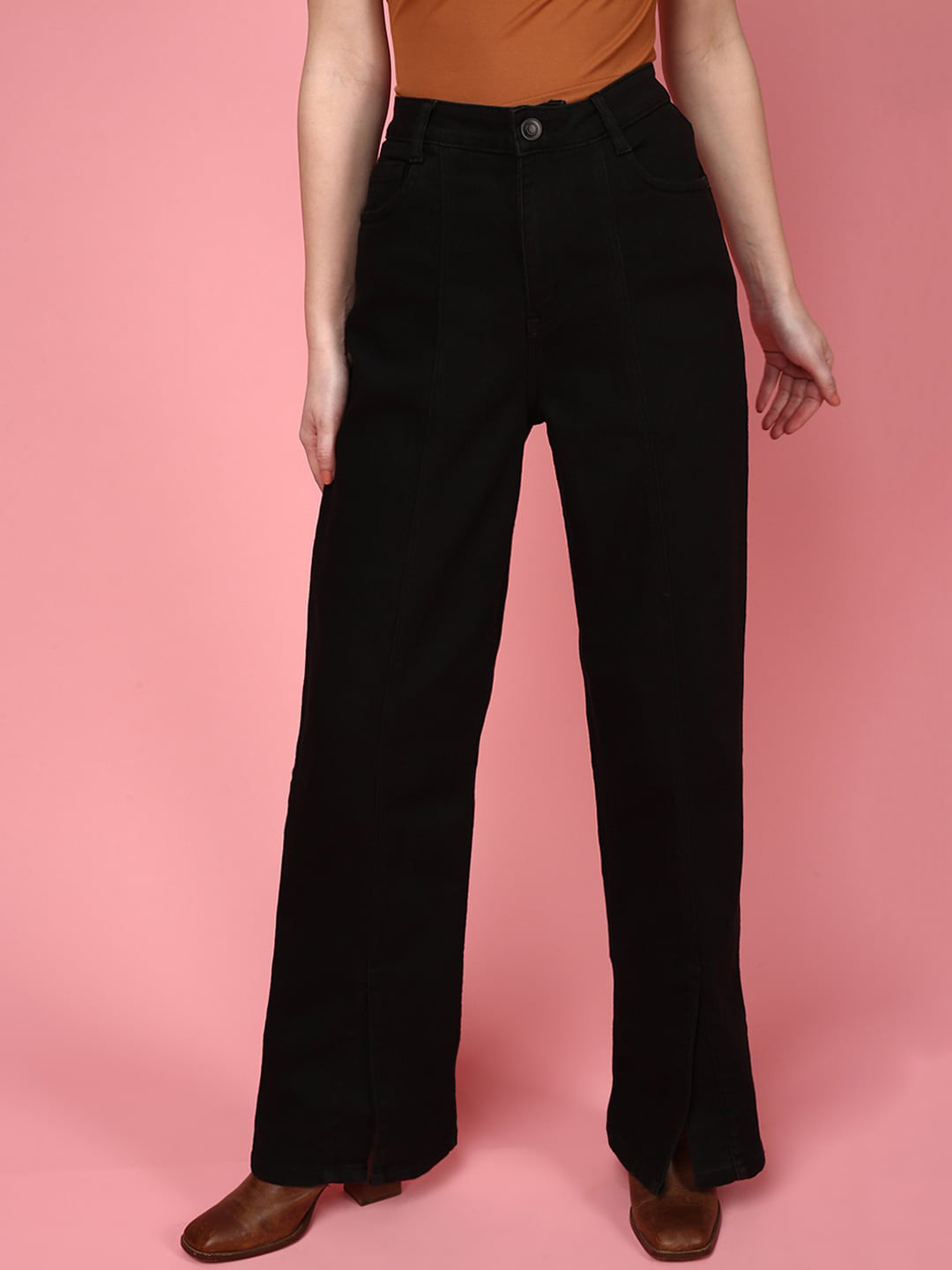 

JUNEBERRY Women Original Relaxed Fit High-Rise Cotton Jeans, Black