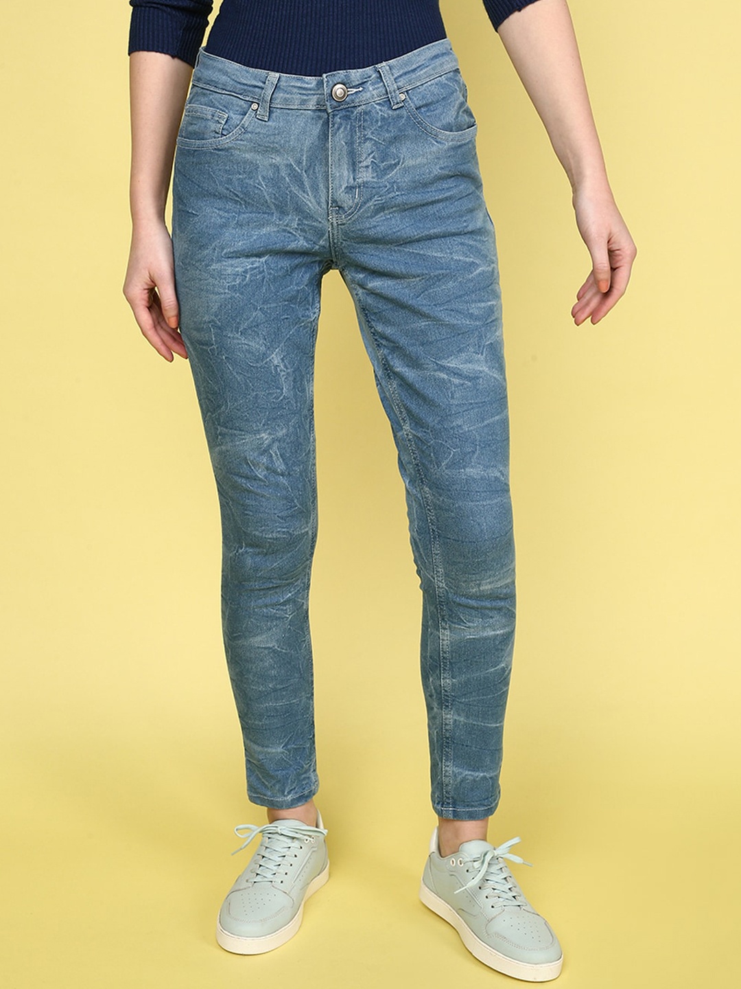 

JUNEBERRY Women Original Skinny Fit Light Fade Cotton Jeans, Blue