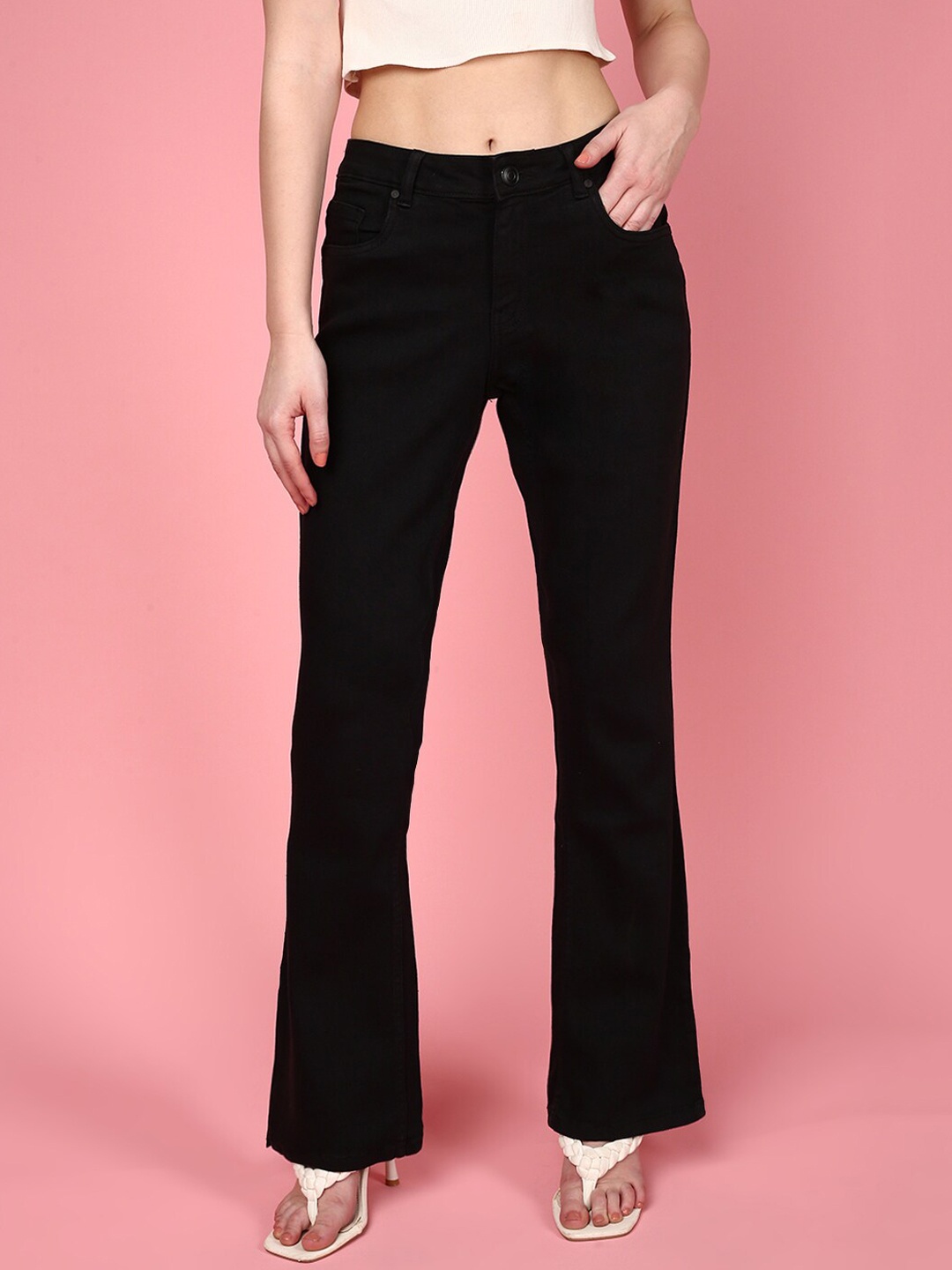 

JUNEBERRY Women Original Bootcut High-Rise Cotton Jeans, Black