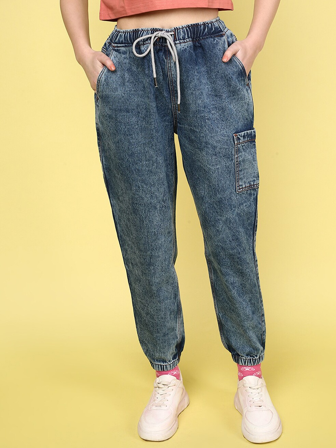 

JUNEBERRY Women Cotton Original Mid-Rise Cropped Jogger, Blue