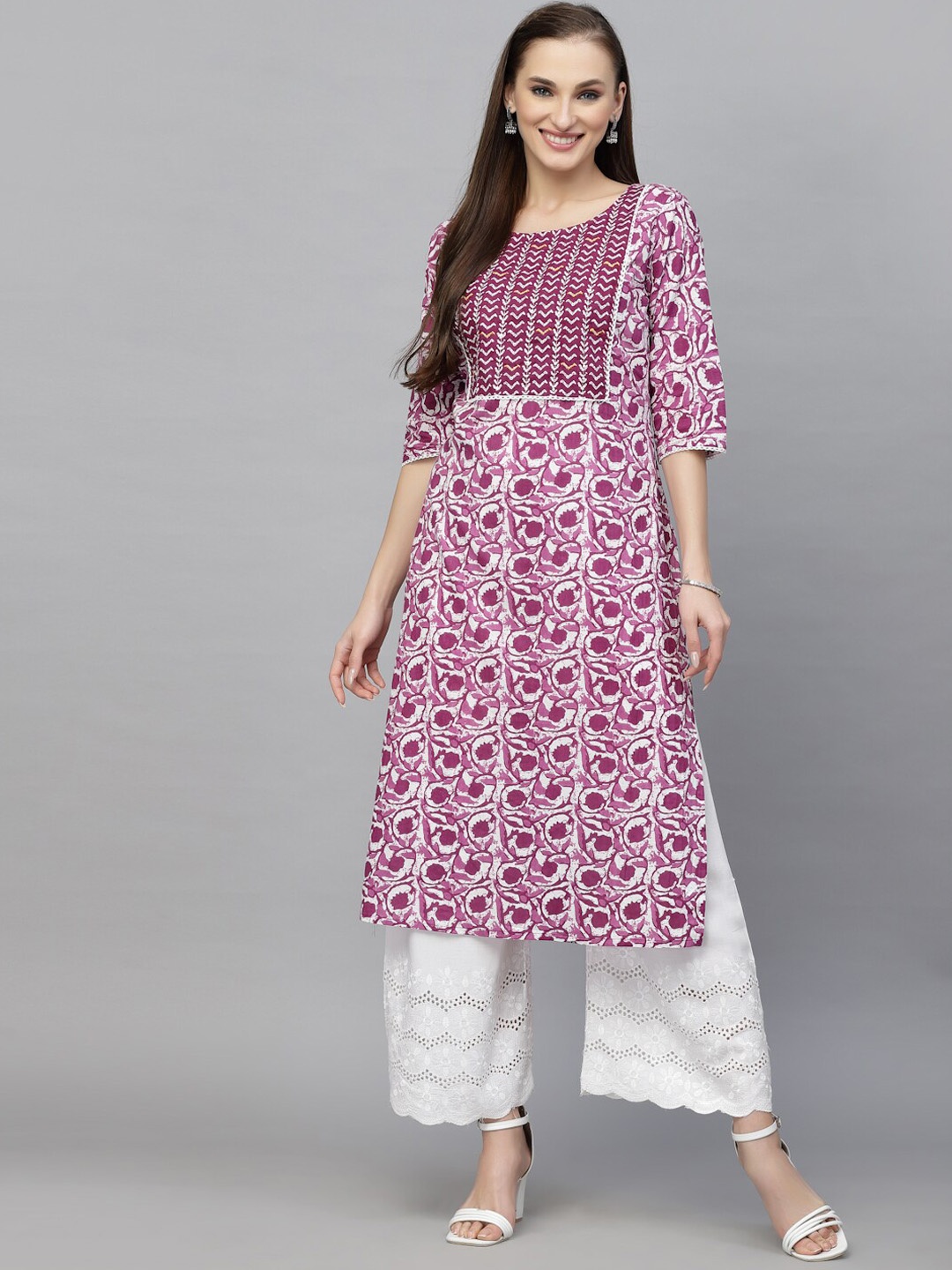 

Stylum Geometric Printed Screen Print Kurta, Purple