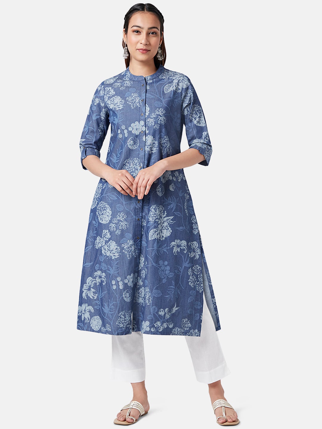 

RANGMANCH BY PANTALOONS Floral Printed A-Line Kurta, Blue