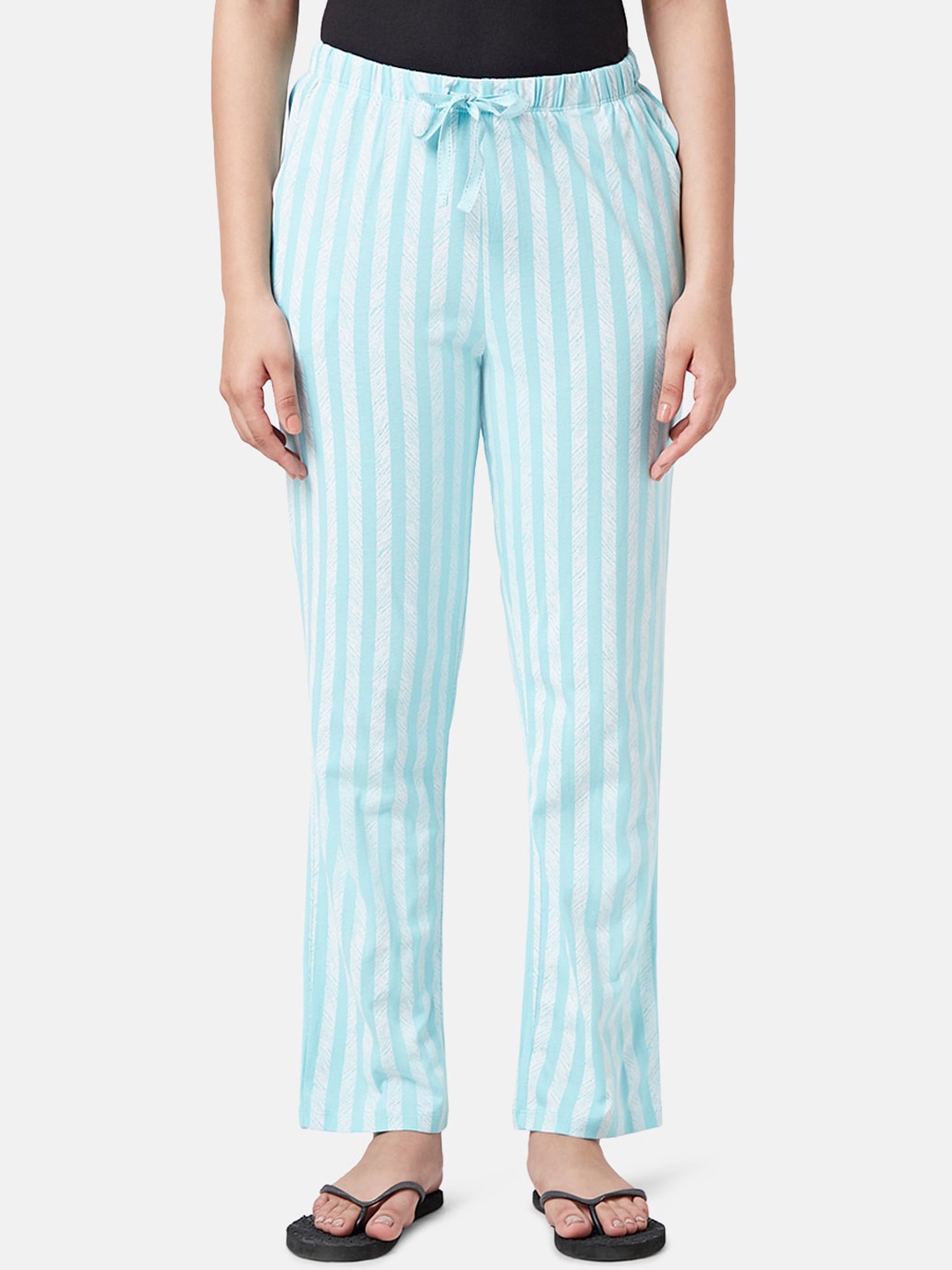 

Dreamz by Pantaloons Striped Mid Rise Cotton Lounge Pants, Blue