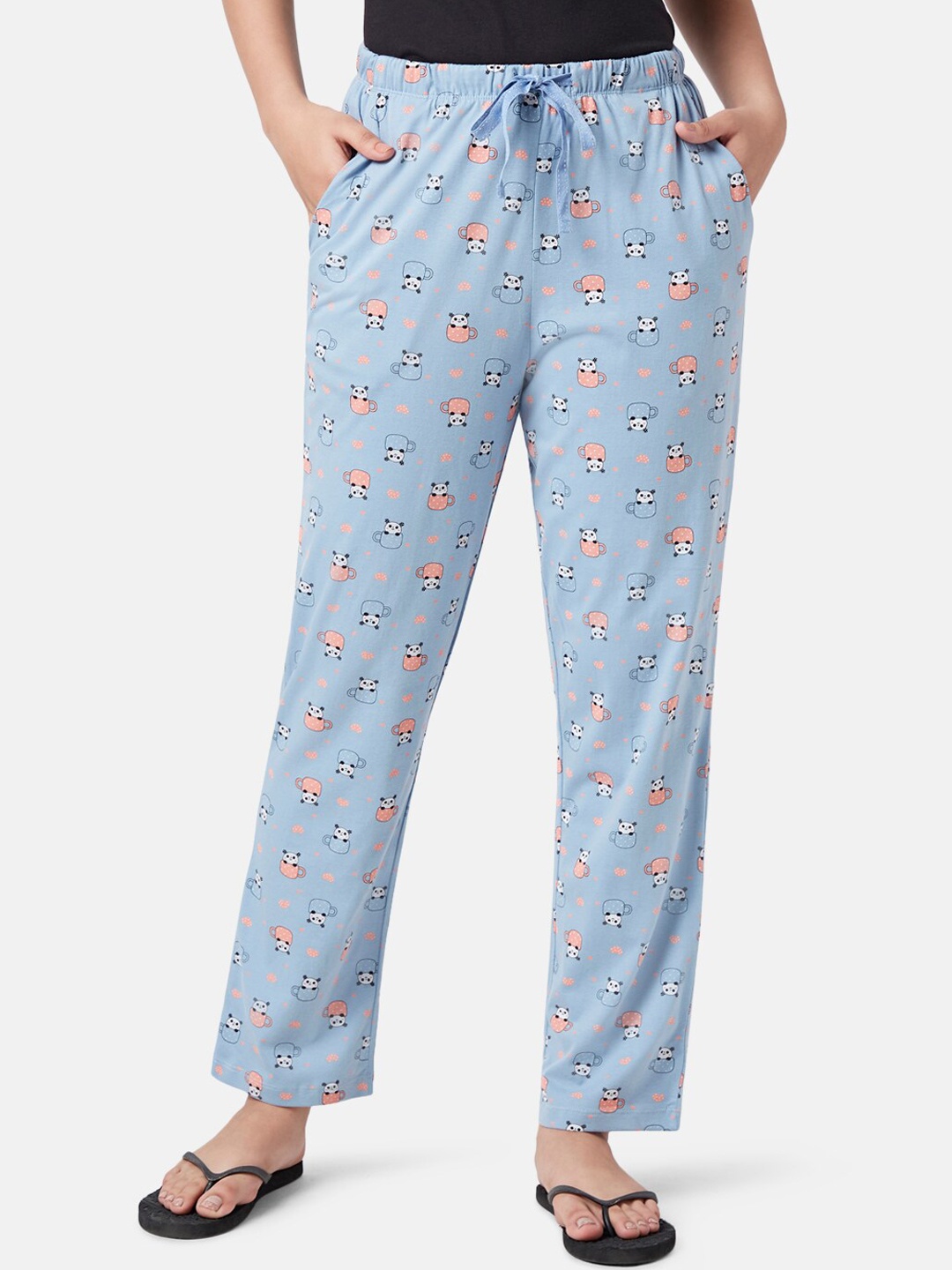 

Dreamz by Pantaloons Floral Printed Mid Rise Cotton Lounge Pants, Blue