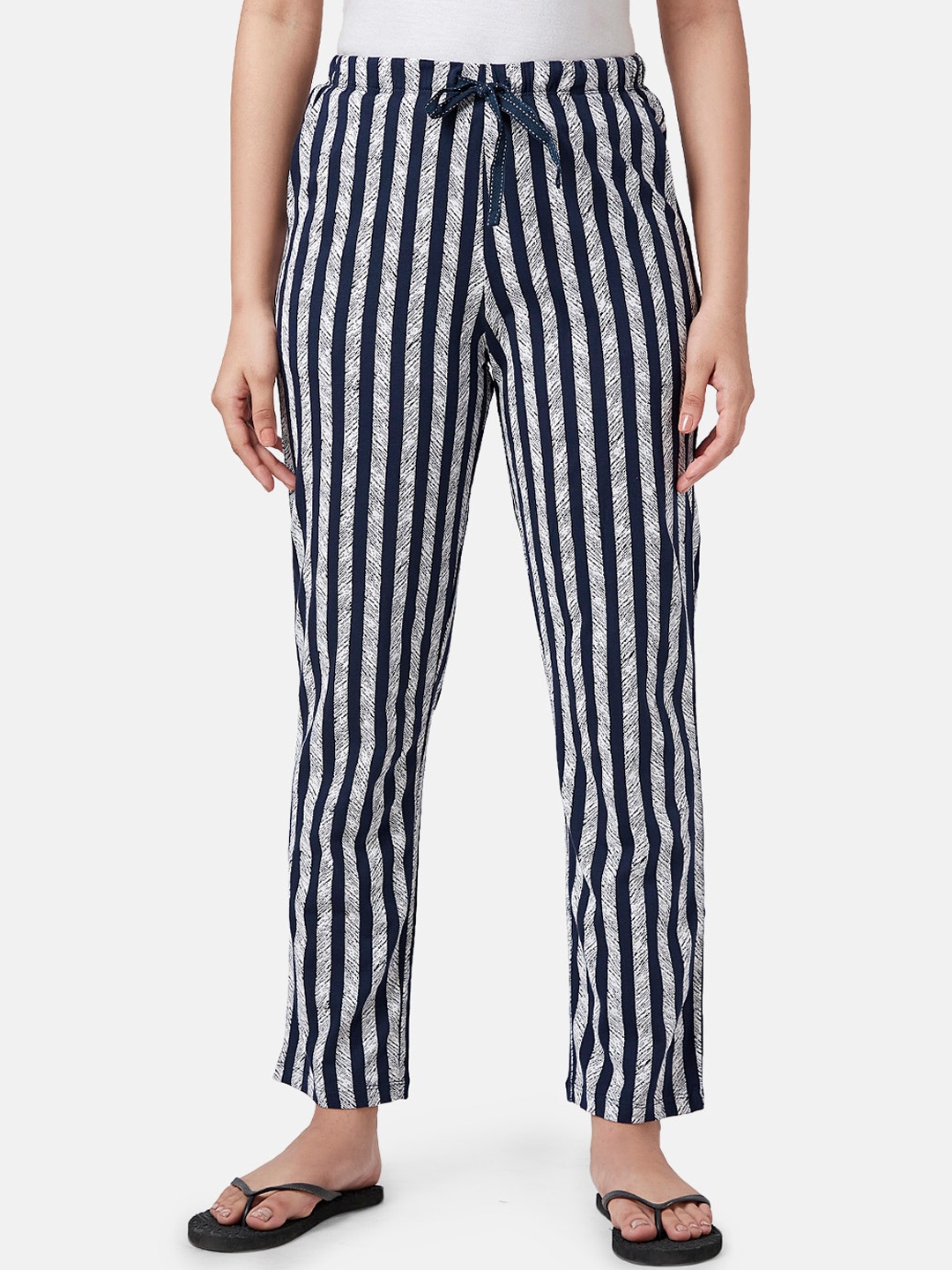

Dreamz by Pantaloons Women Striped Cotton Lounge Pants, Navy blue