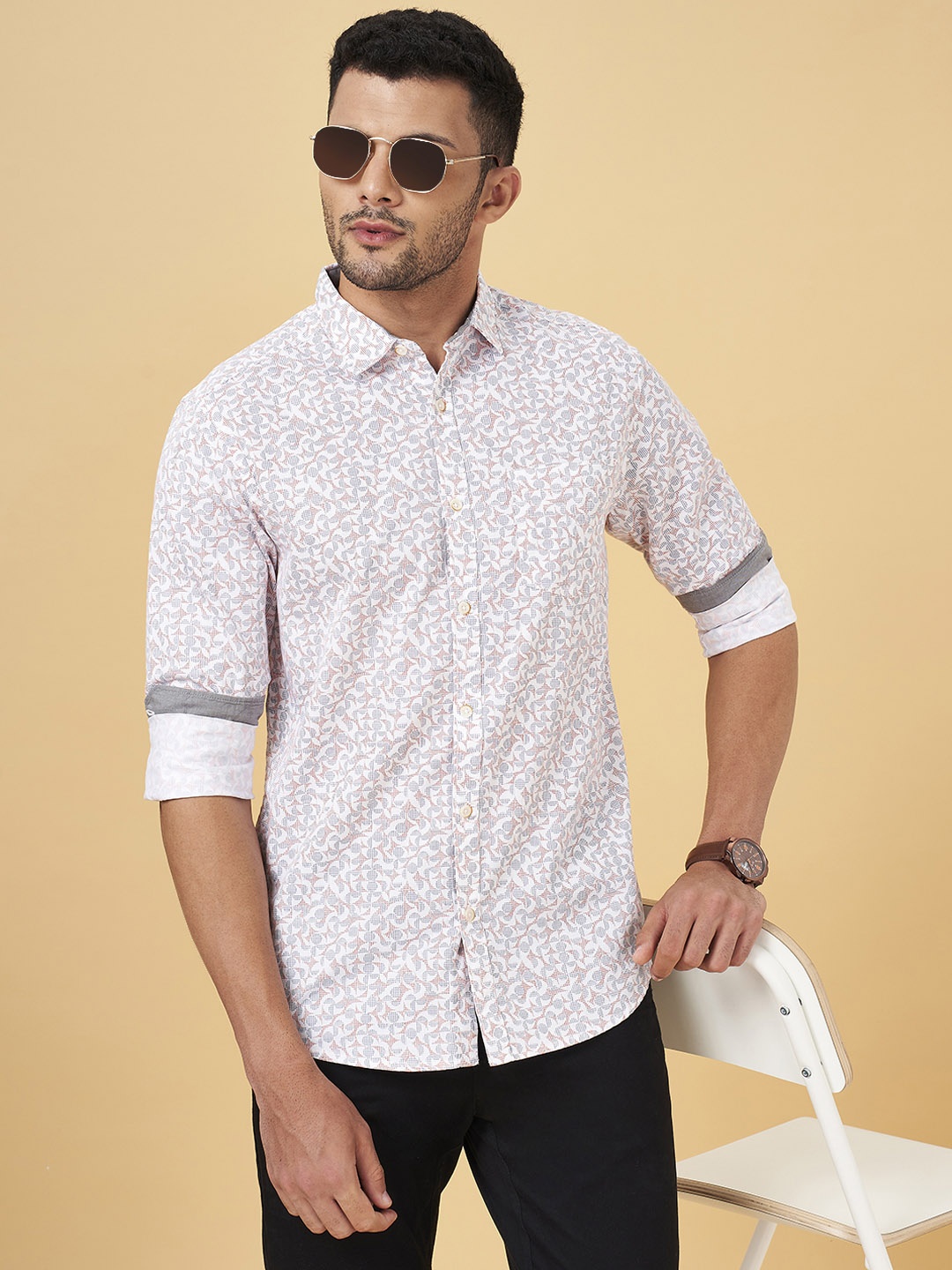 

BYFORD by Pantaloons Slim Fit Geometric Printed Cotton Casual Shirt, White