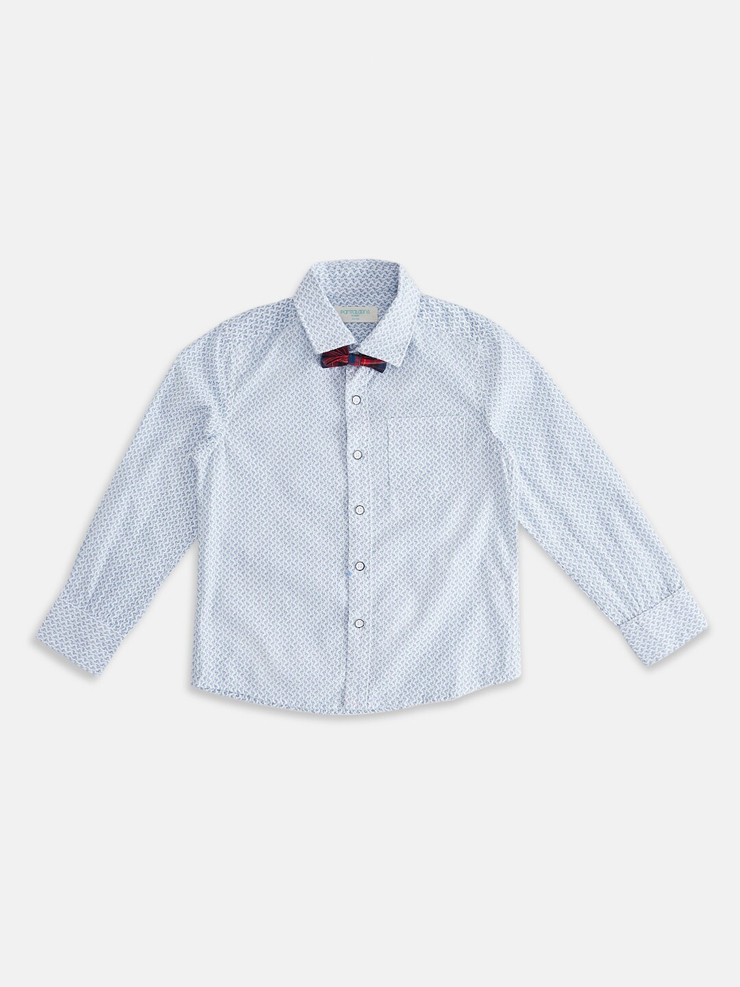 

Pantaloons Junior Boys Conversational Printed Party Shirt With Tie, Blue