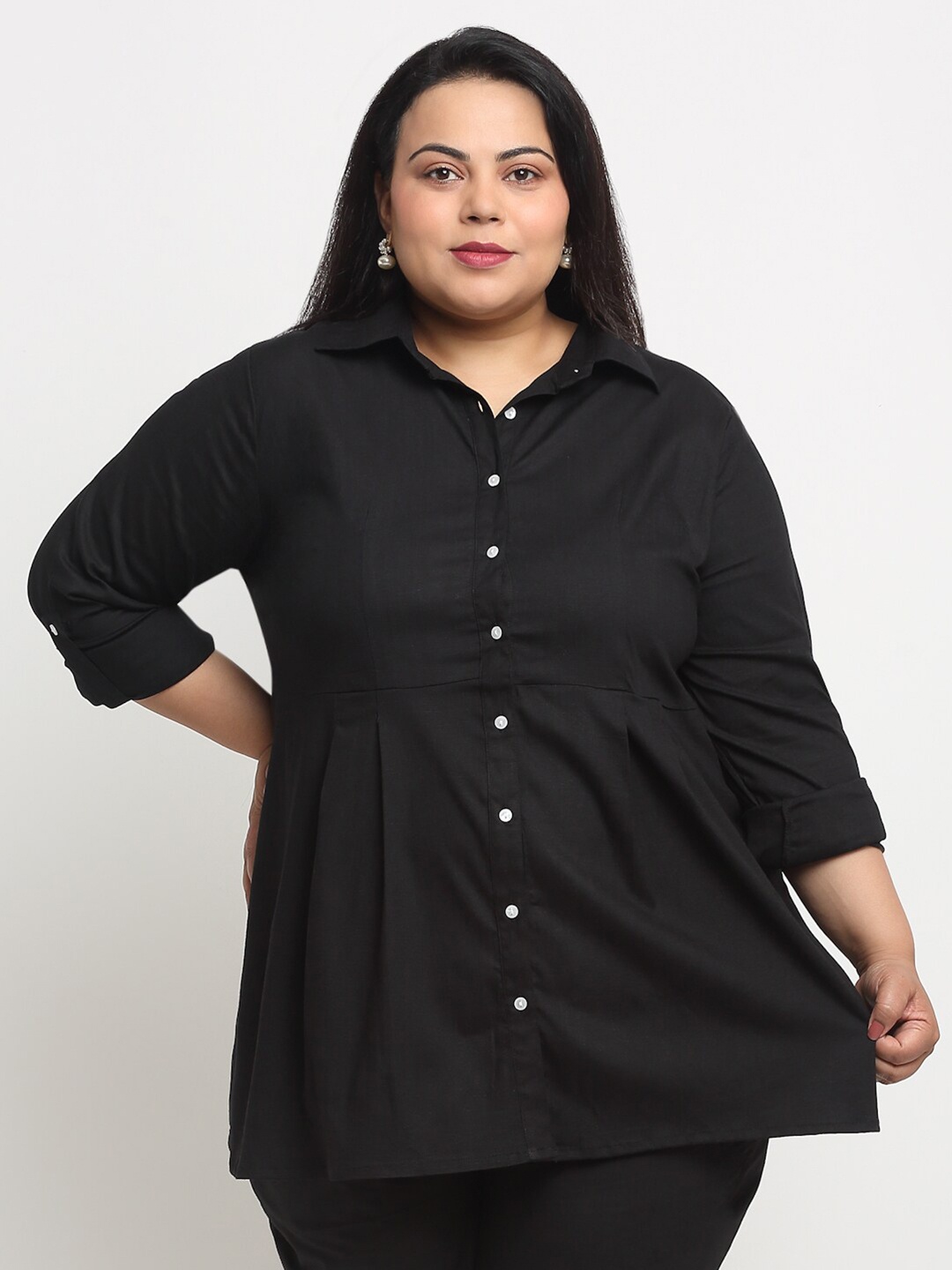 

sindrellastorie Roll-Up Sleeves Cotton Shirt Style Top, Black