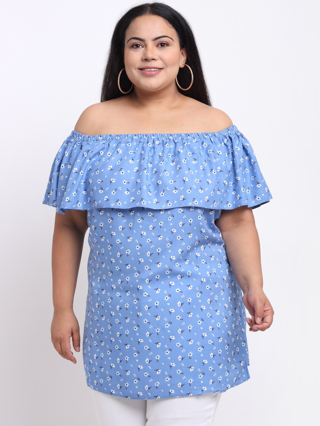 sindrellastorie Floral Printed Off-Shoulder Cotton Top, Blue