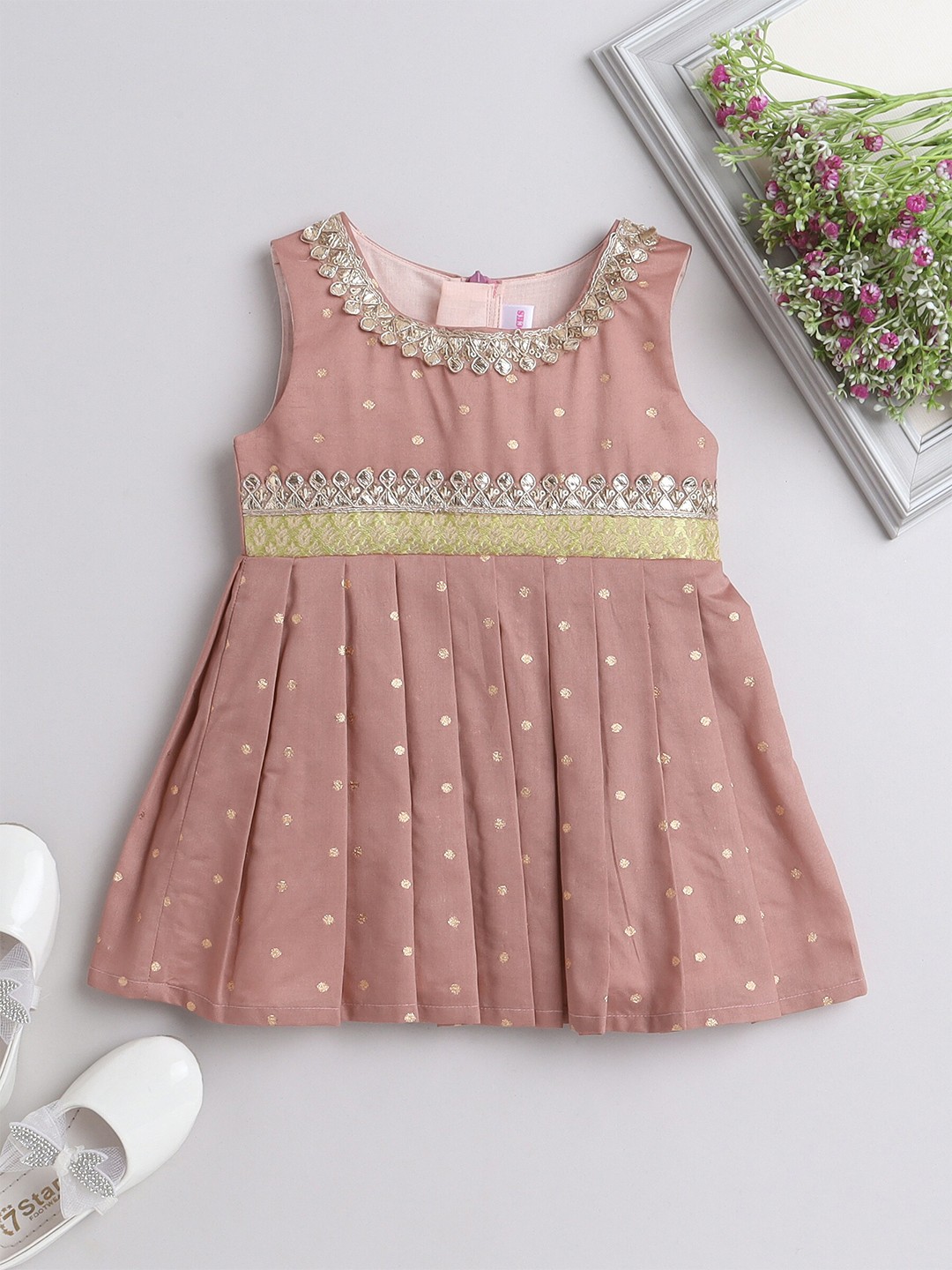 

MANY FROCKS & Infant Girls Print Satin Fit & Flare Dress, Pink