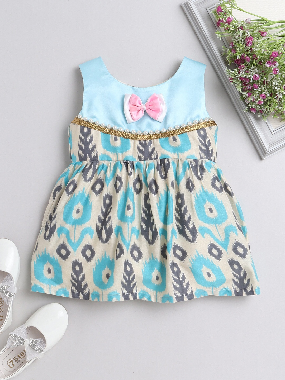 

MANY FROCKS & Infant Girls Printed Fit & Flare Dress, Blue