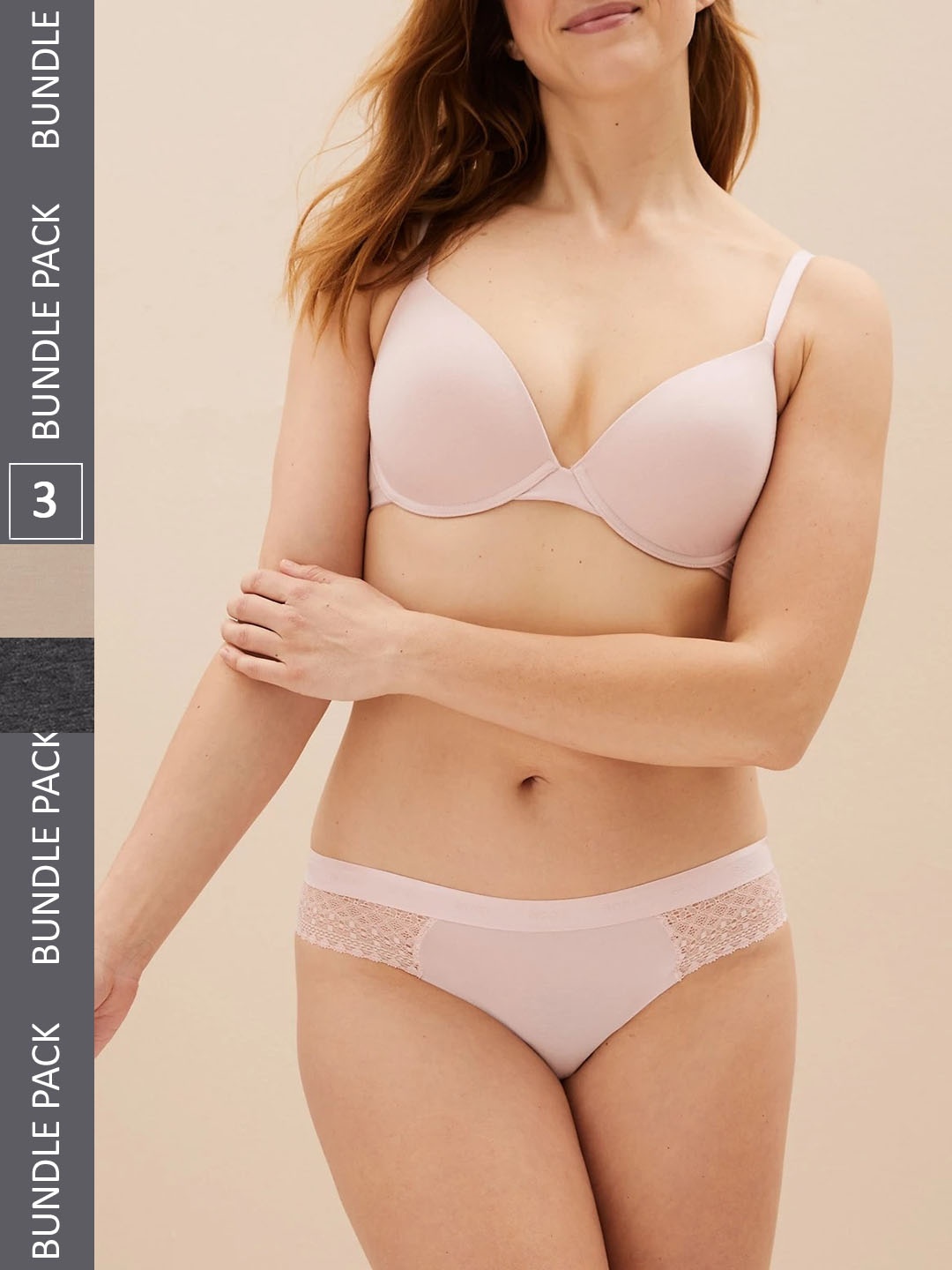 

Marks & Spencer Women Pack Of 3 Self-Design Lace Low-Rise Bikini Briefs, Pink