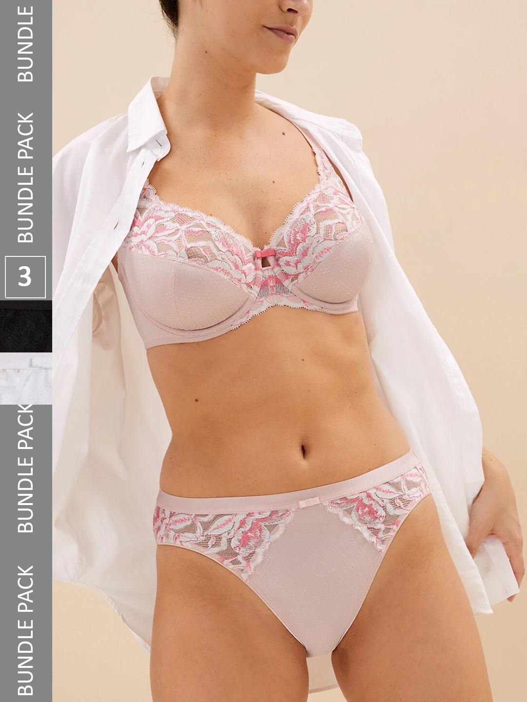

Marks & Spencer Women Pack Of 3 Self-Design Basic Briefs, Pink