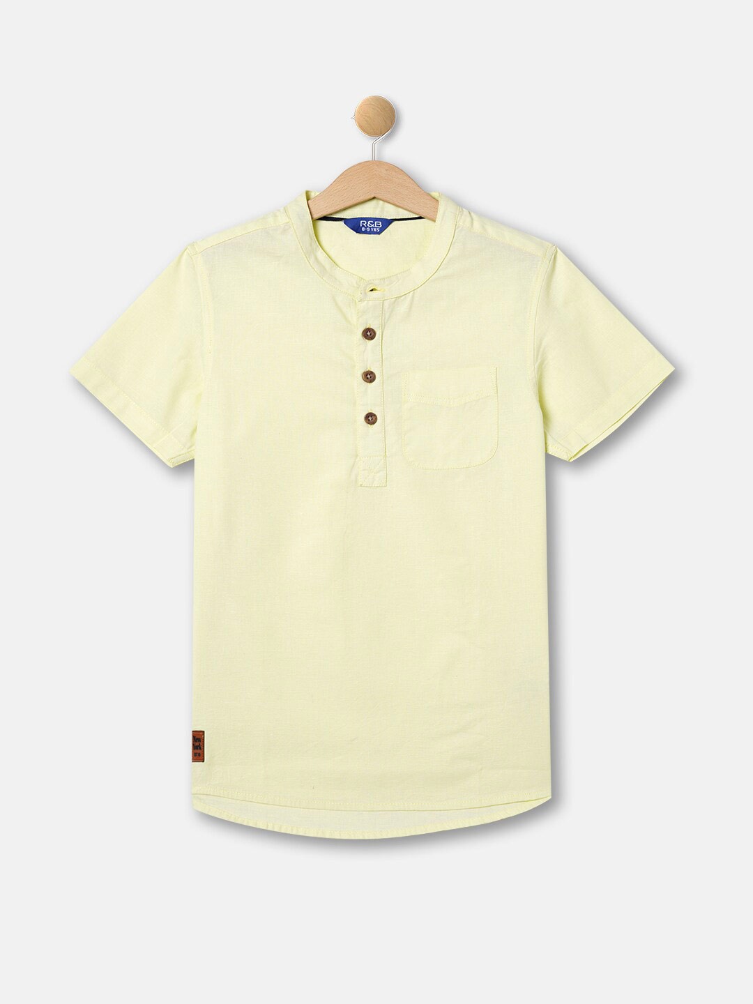 

R&B Boys Band Collar Cotton Casual Shirt, Yellow