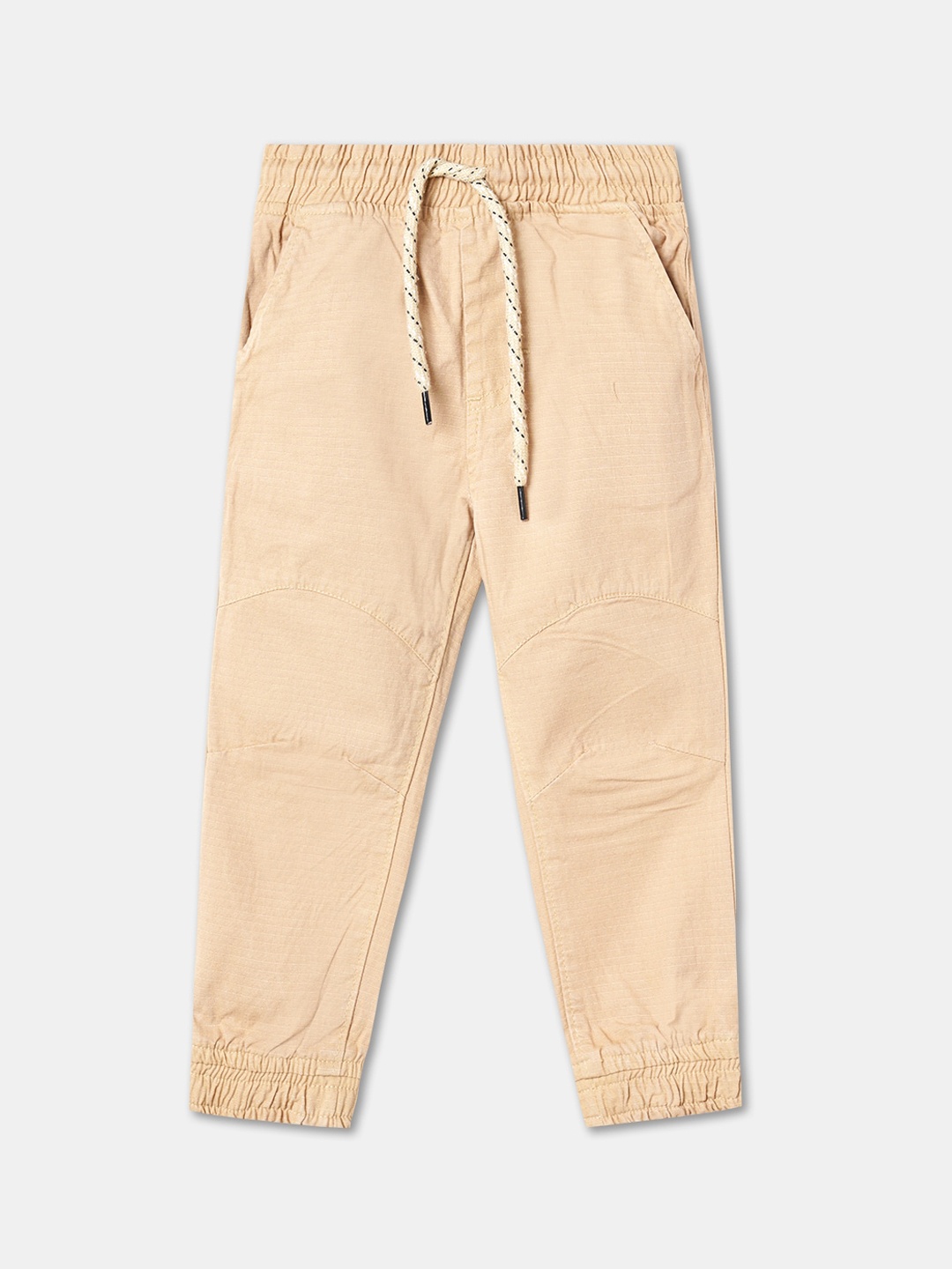 

R&B Boys Checked Regular Fit Mid-Rise Cotton Joggers, Beige