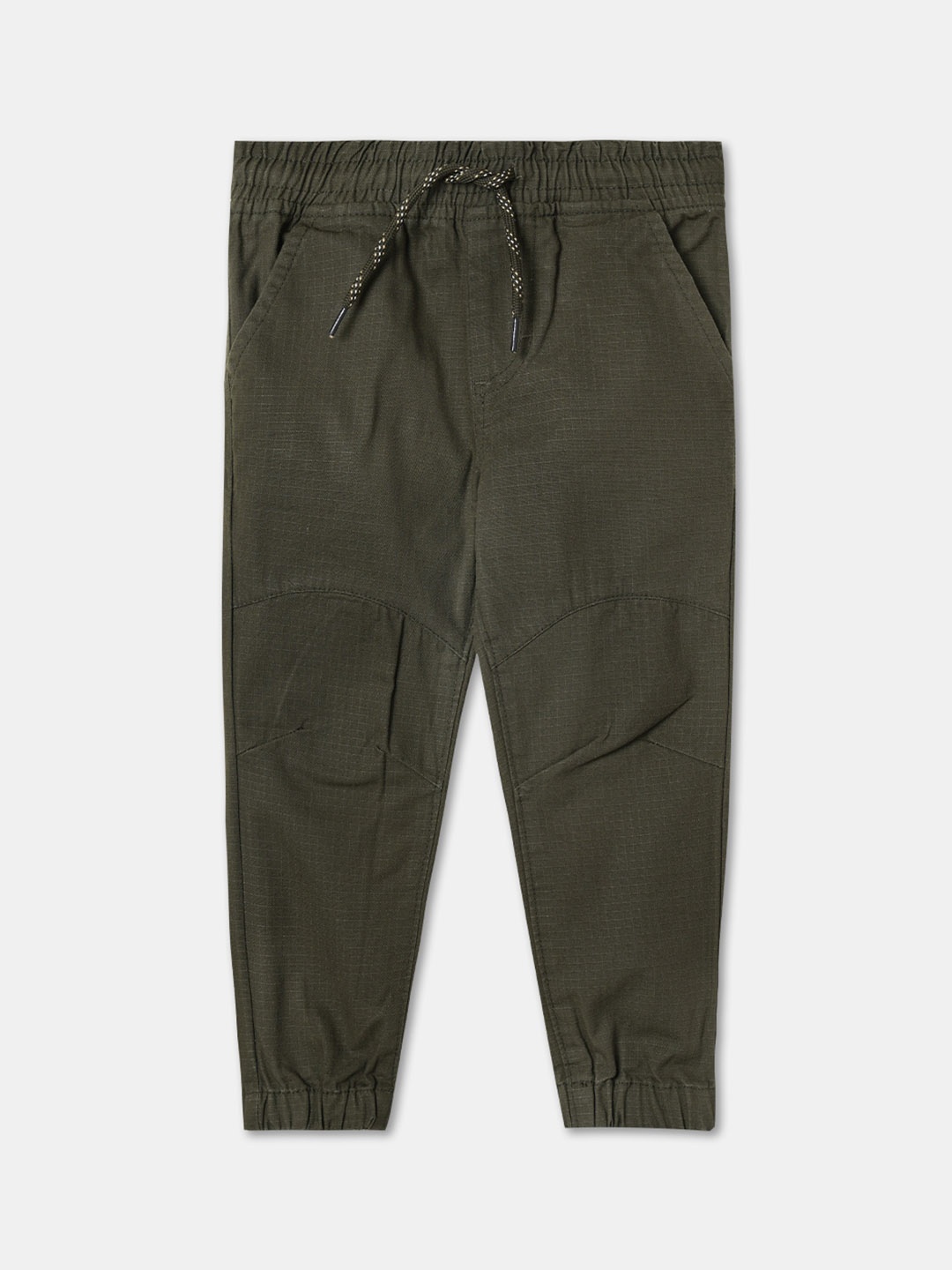 

R&B Boys Checked Regular Fit Mid-Rise Cotton Joggers, Olive