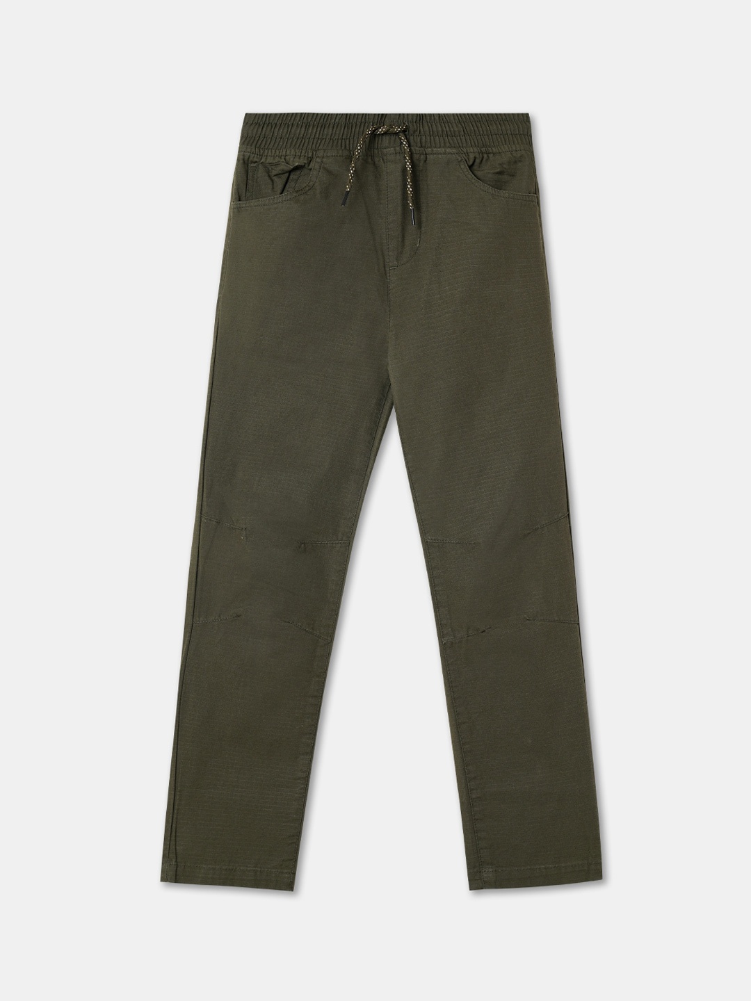 

R&B Boys Checked Regular Fit Mid-Rise Cotton Trousers, Olive