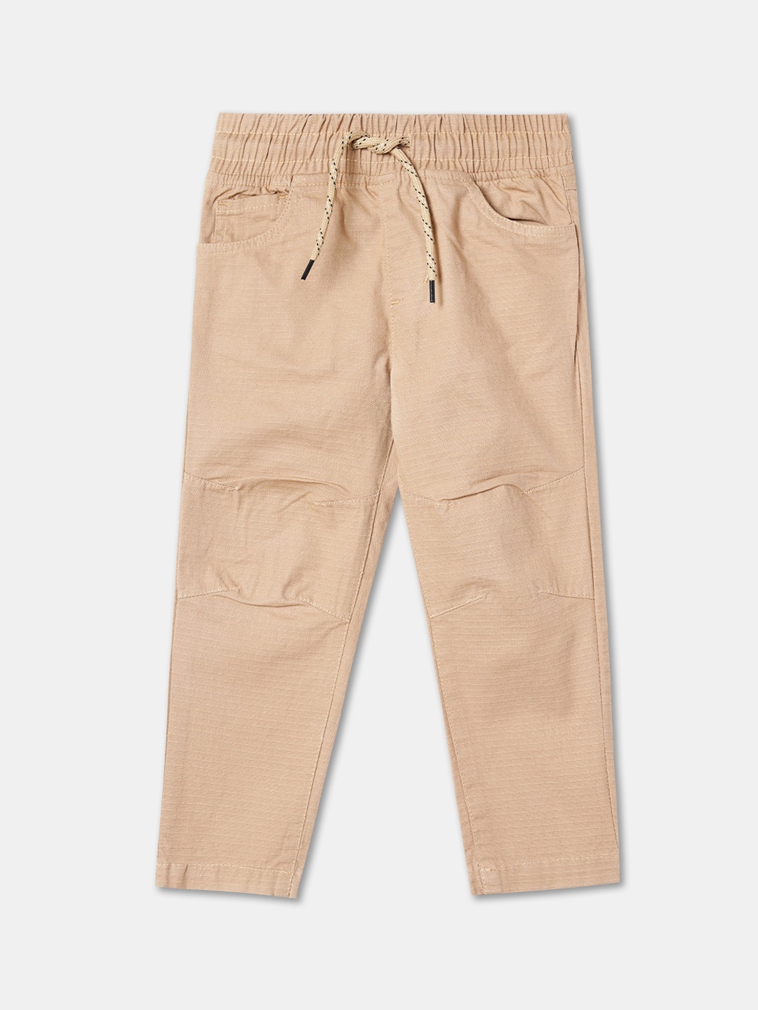

R&B Boys Checked Regular Fit Mid-Rise Cotton Trousers, Beige