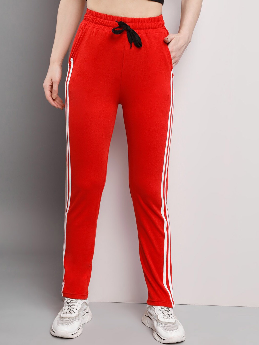 

Q-rious Women Regular Fit Mid-Rise Pure Cotton Track Pants, Red