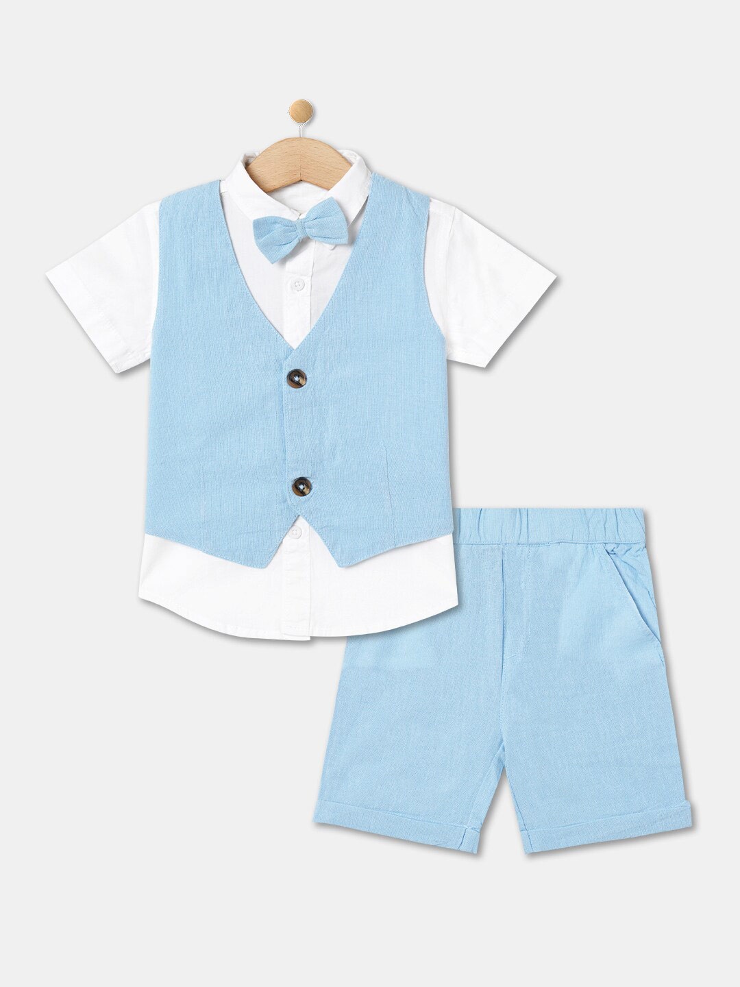 

R&B Infant Boys Pure Cotton Shirt With Shorts & Waistcoat, Blue