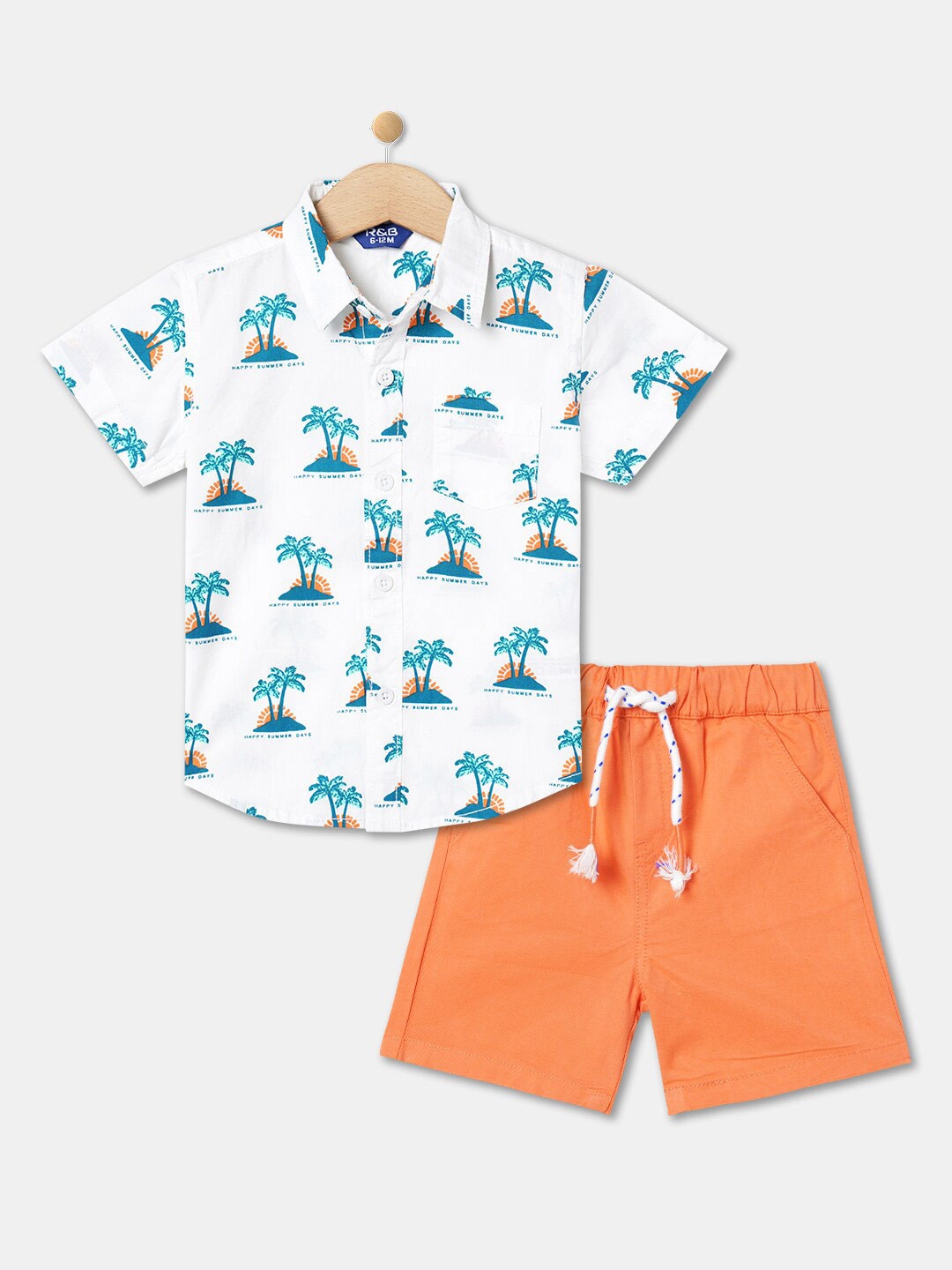 

R&B Infant Boys Printed Pure Cotton Short Sleeves Shirt with Shorts Clothing Set, White