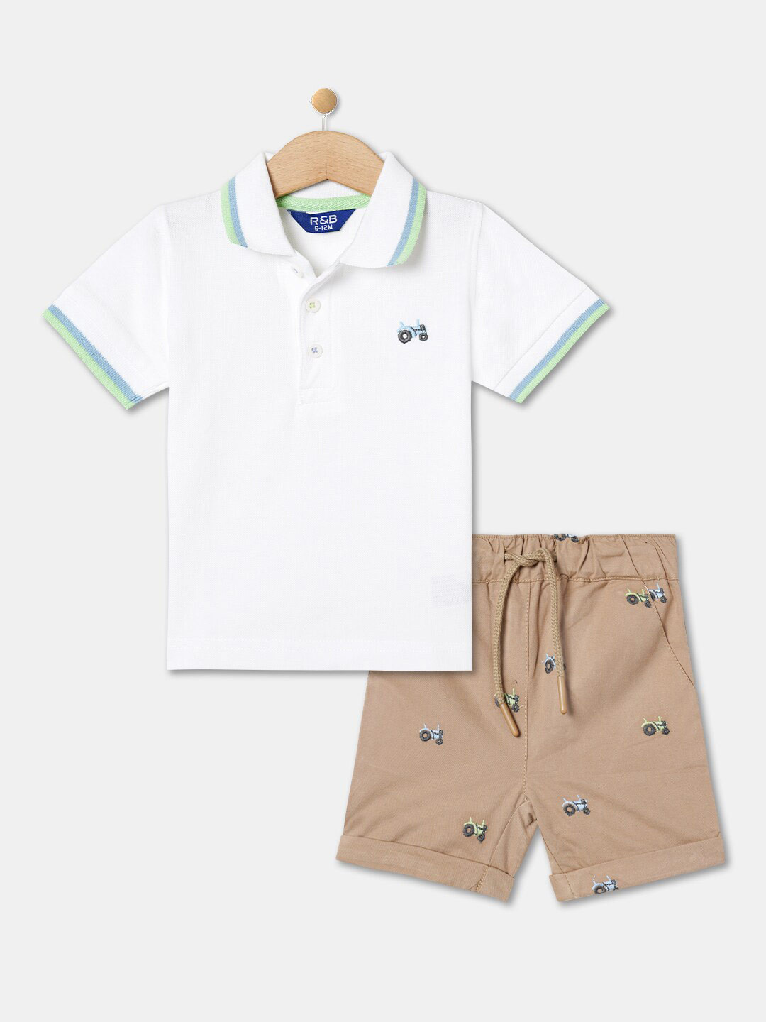 

R&B Infant Boys Pure Cotton Polo Collar T-shirt with Shorts Clothing Set, White