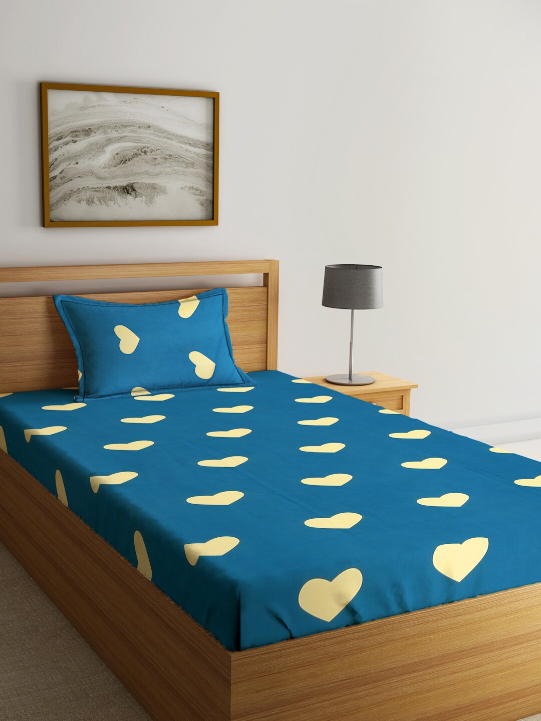 

SOKNACK Blue & Yellow Geometric Printed 300 TC Cotton Single Bedsheet With 1 Pillow Cover