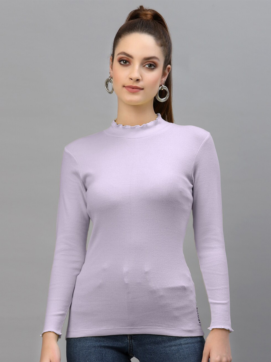 

Friskers High Neck Long Sleeves Cotton Top, Lavender