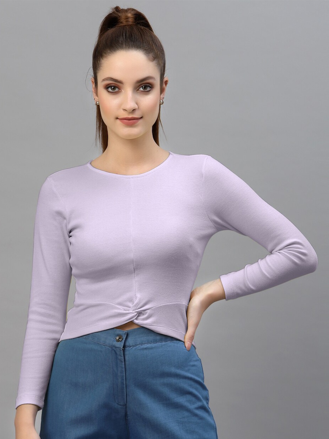 

Friskers Twisted Crop Fitted Cotton Top, Lavender