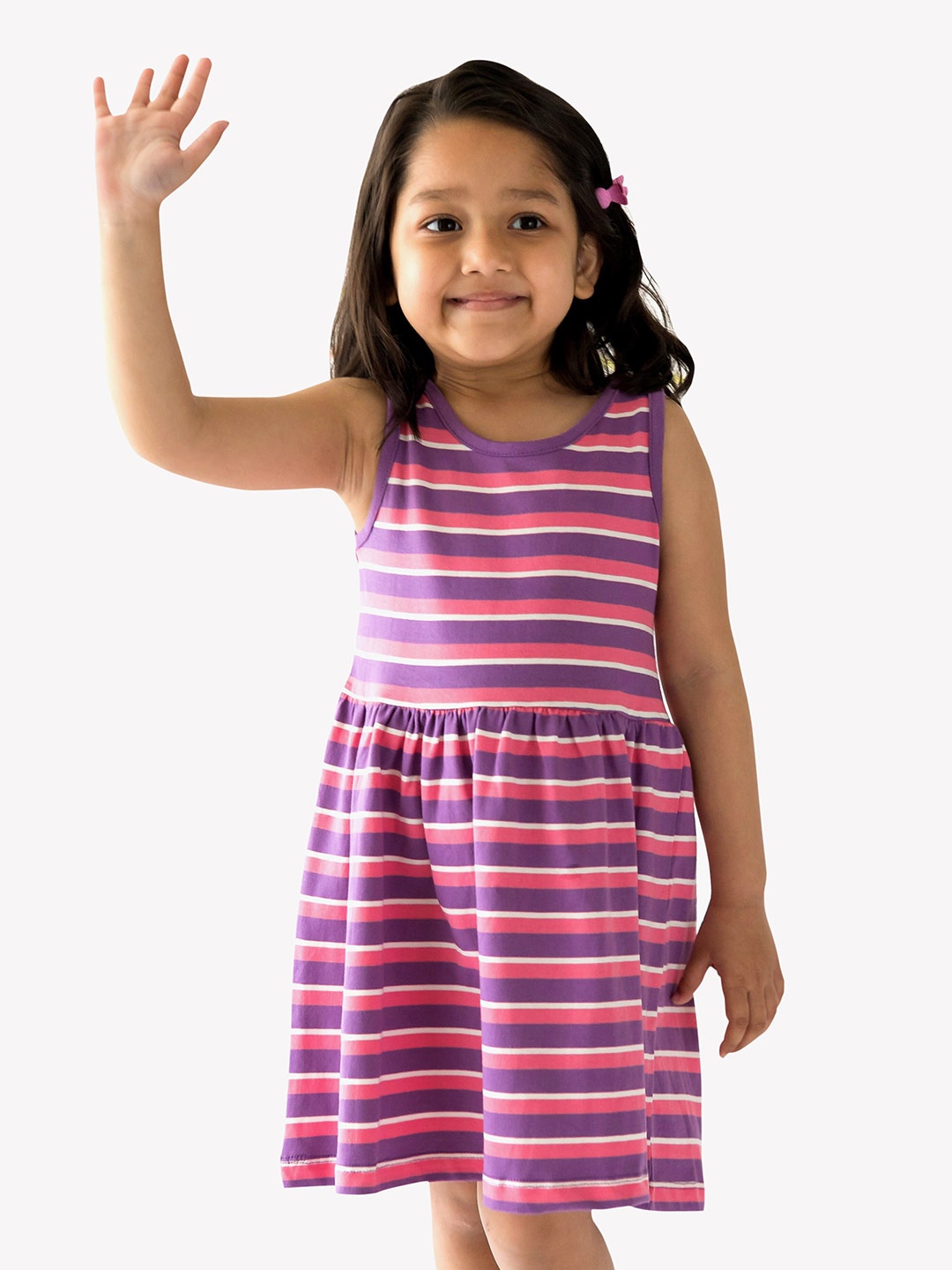 

Campana Girls Knee Length Sleeveless Fit and Flare Striped Dress, Purple