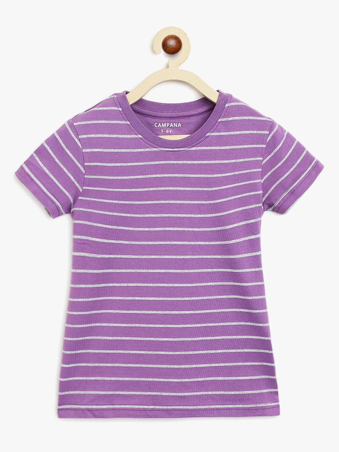 

Campana Girls Striped Cotton T-shirt, Purple