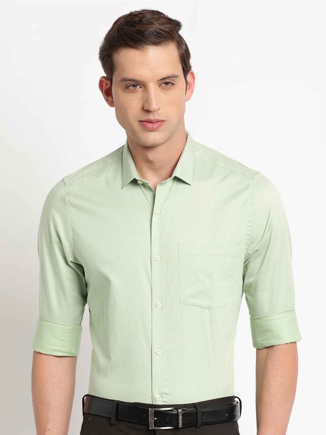 

Turtle Micro Ditsy Printed Pure Cotton Slim Fit Formal Shirt, Green