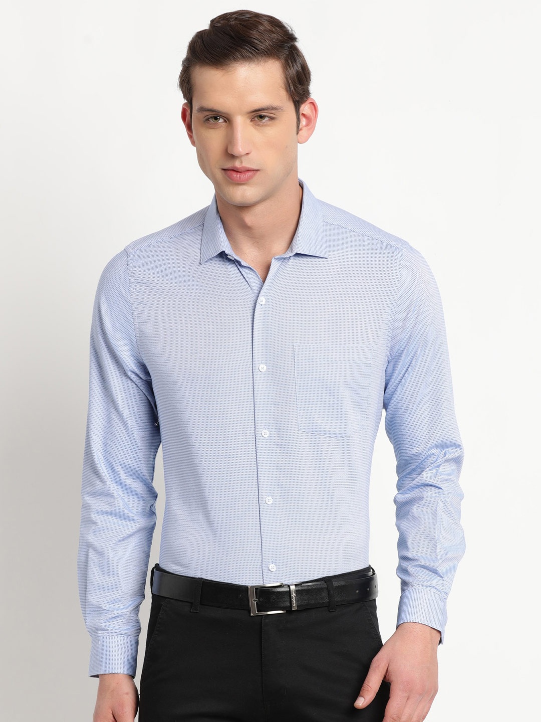 

Turtle Modern Slim Fit Micro Ditsy Printed Pure Cotton Formal Shirt, Blue